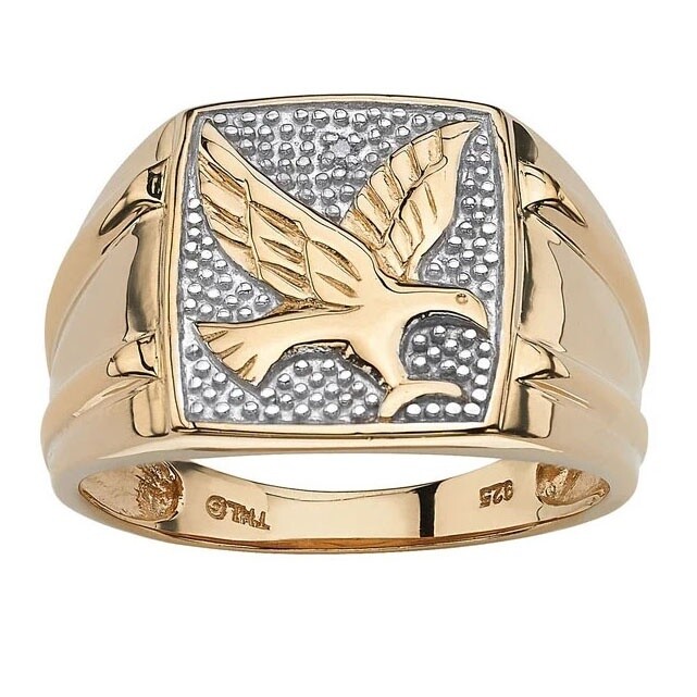 18K GOLD EP ROUND CUT MENS EAGLE DRESS RING size 13 you choose