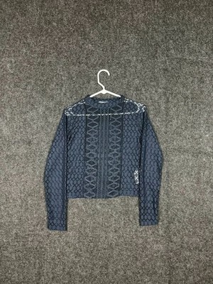 ZARA W&B Blue Lace Crochet Long Sleeve Crop Top Women's Medium EUC
