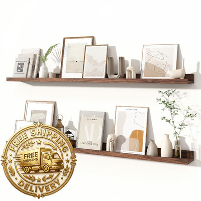 Fun Memories Picture Ledge Shelves Set Of 2 48 Inch Rustic Wall Mounted