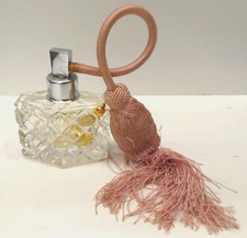 VINTAGE BOHEMIAN CZECH CUT GLASS PINK ATOMISER PUMP SPRAY SCENT BOTTLE PERFUME