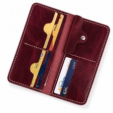 Genuine Cow Leather Handmade Wallet Bifold Card Holder Coin Pocket Snap Closure