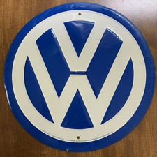 Vintage Volkswagen Round Metal Sign 12” Blue White Embossed ,Volkswagen Logo