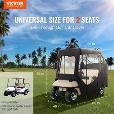 Golf Cart Enclosure 600D Polyester w/Transparent Windows, Universal 2-Passenger
