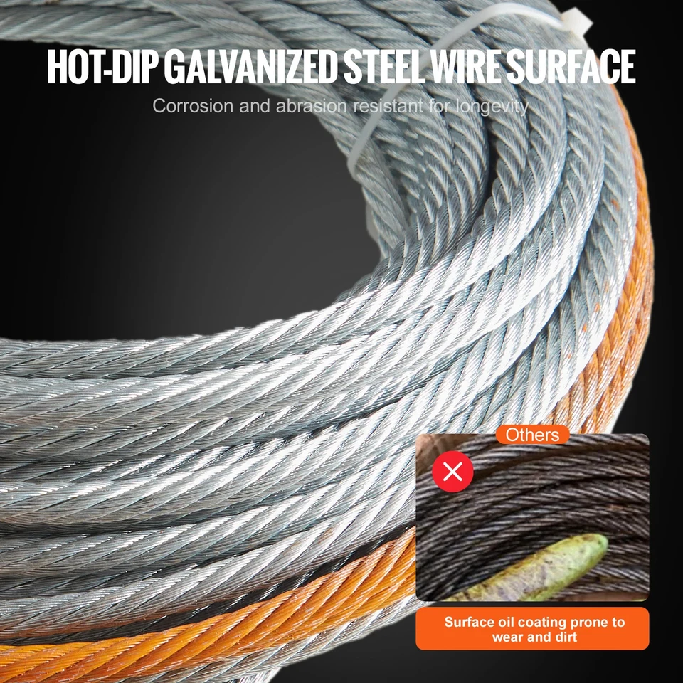 75/100Feet Galvanized Steel Winch Cable 3/8'' Breaking Strength Wire Winch Rope - Image 3 of 4