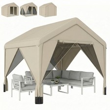 Outsunny 3 x 3 m Outdoor Patio Gazebo with Netting and Curtains, Khaki