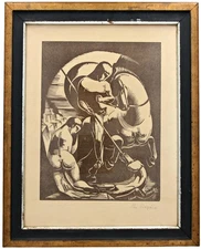 Per Siegard (1887-1961) GEORGE & THE DRAGON WOODCUT Circa 1930 Signed & Framed