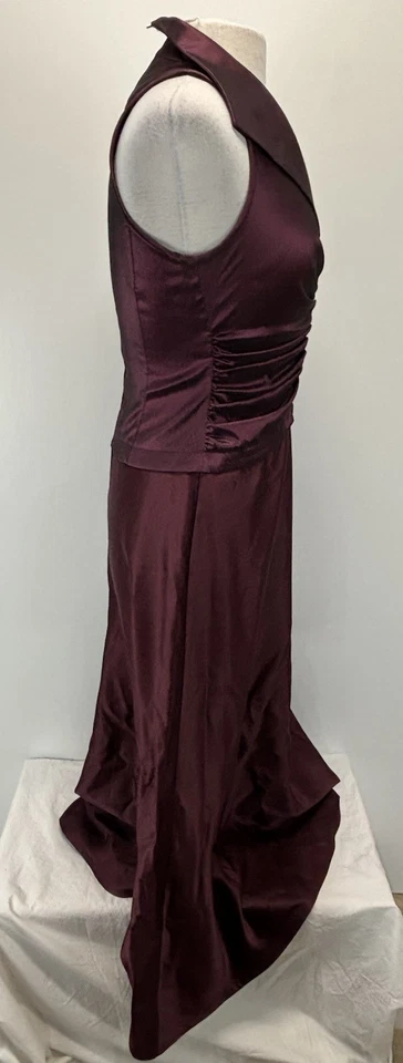 复古 Tadashi Shoji 塔夫绸礼服连衣裙 尺寸 6 勃艮第无袖 美国制造 Y2K 90 年代 — 第 4/4 张图片