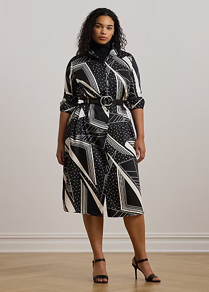 $165 Lauren Ralph Lauren Geo-Print Twill Shirtdress 16W Missing Belt