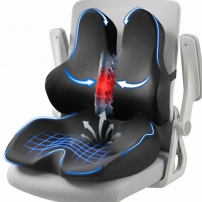Seat Cushion Lumbar Pillow Set, X Large Memory Foam Coccyx Pad for Tailbone &...