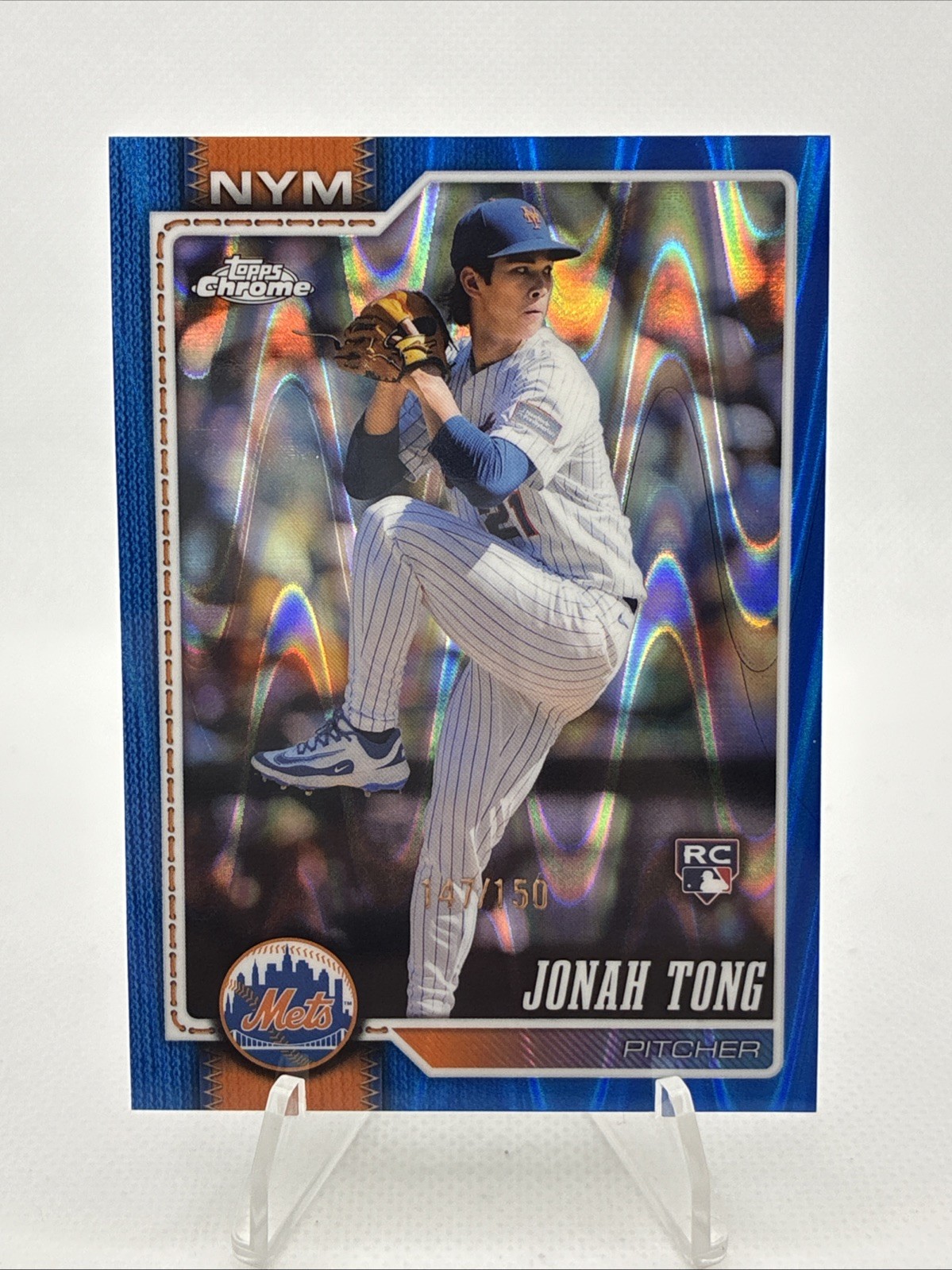 Topps 2026 Chrome Jonah Tong RC Rookie New York Mets /150 card #269 Blue Raywave