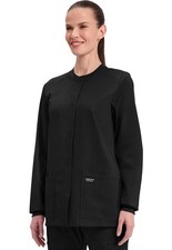 Scrubs Women's Cherokee Workwear Professionals WW340 Snap Front Jacket Black BLK