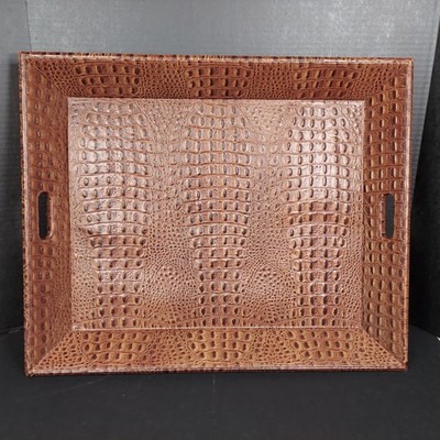 Restoration Hardware X- Large Faux Alligator Croco Leather Tray Handles 22 x 18 