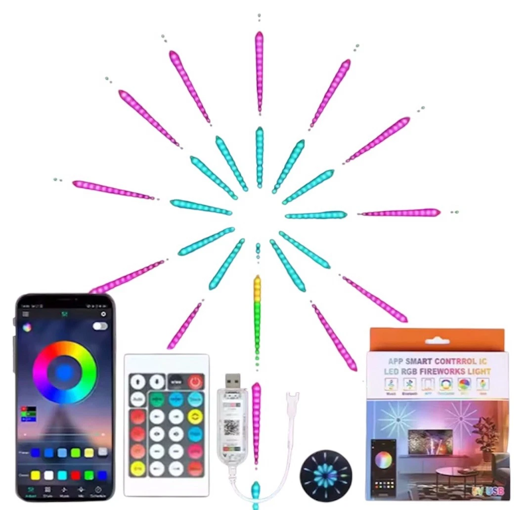 Smart Firework LED Lights,Usb Powered Room Decor, Music Sync, Color Changing LED