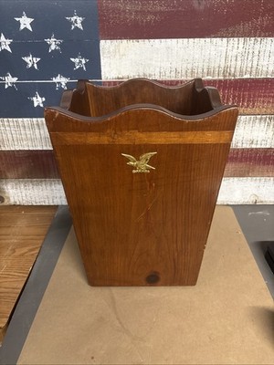 Mid Century Modern MCM Wooden Trash Can Retro Waste Basket Vintage Eagle 15 