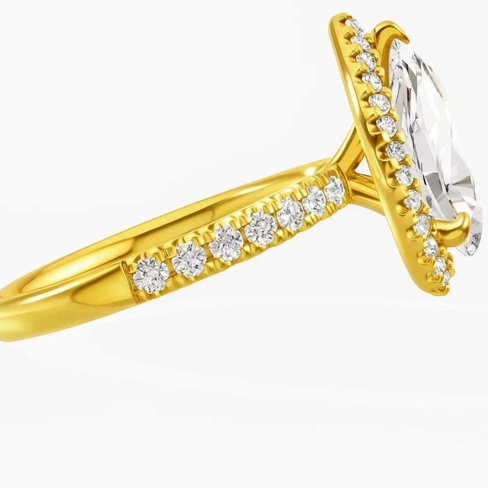 Anillo de compromiso de diamantes VVS1 talla pera de 3,50 quilates creado en laboratorio de oro amarillo de 14 quilates FN Foto 3 de 4