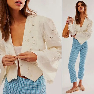NEW SOLD OUT Free People Wild Daisy Floral Ivory Jacket NWT XL