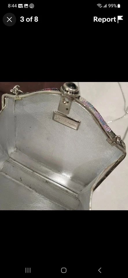 Judith Leiber Swarovski Crystal  Flower Clutch Purse with Chain - Image 3 of 4