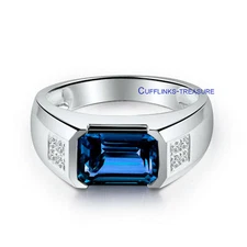 Natural  London Blue topaz & CZ Gemstones 925 Sterling Silver Ring for Men's #C5