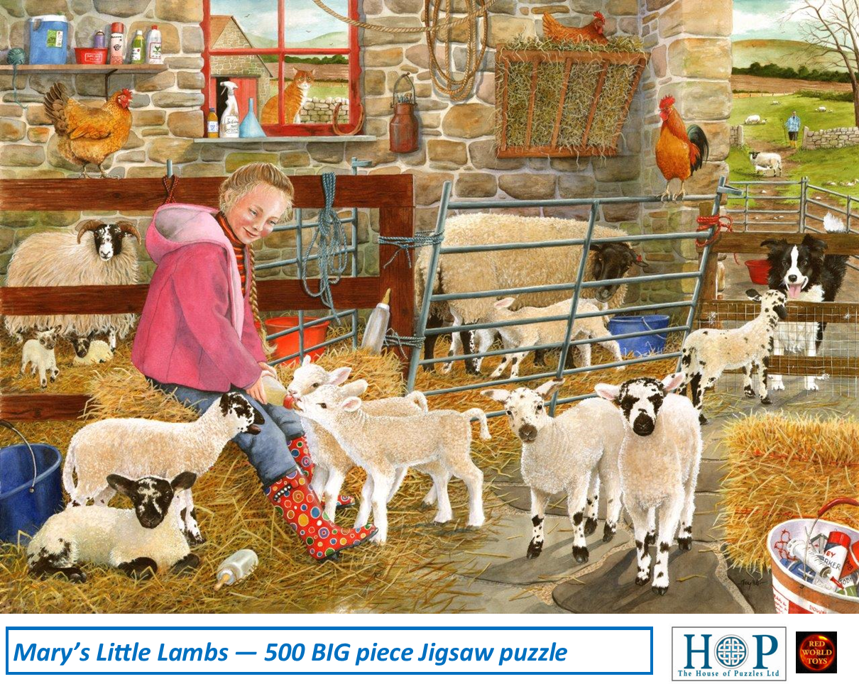 Marys Little Lambs Farm Scene Sheep 500 Big Piece Jigsaw Puzzle HOP Brand New