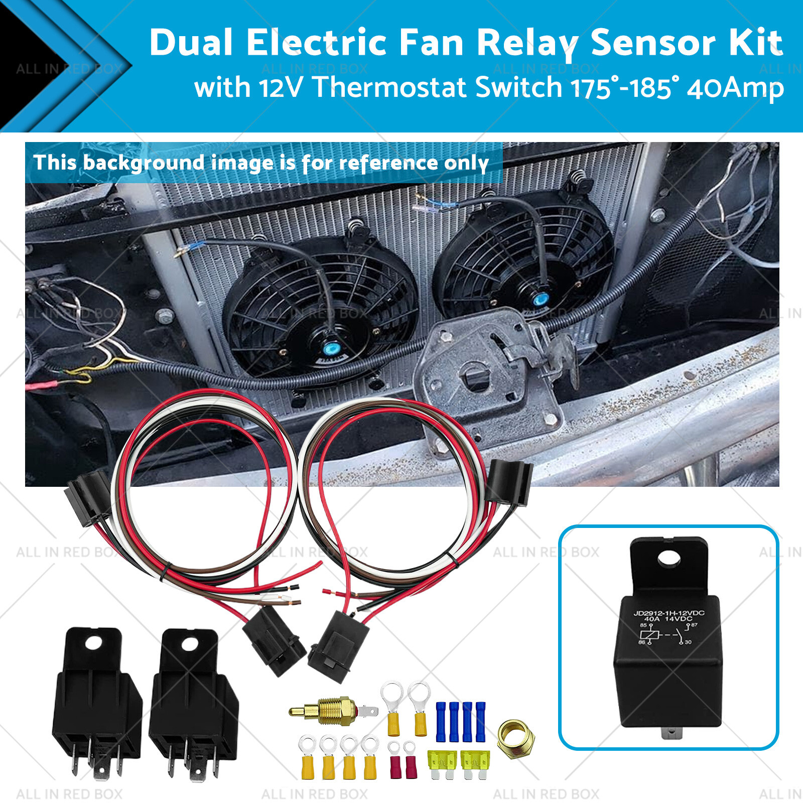 Dual Electric Fan Relay Sensor Kit with 12V Thermostat Switch 175°-185° 40Amp-image
