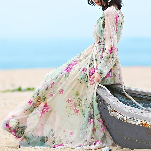 aqua watercolor maxi dress Women's White & Blue Floral Resort Maxi Dress