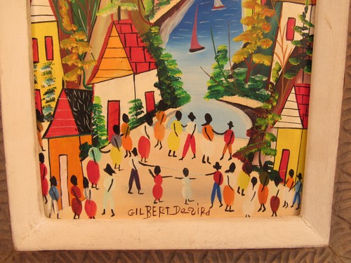 Vintage Original Gerahmtes Haitianisches Kunst Gemälde Signiert Gilbert Desire Nachlass Fund - Bild 9 von 9