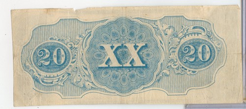 1862 $20 Twenty Dollars Confederate States Of America Note Currency T-51 - SR952 - Picture 2 of 2