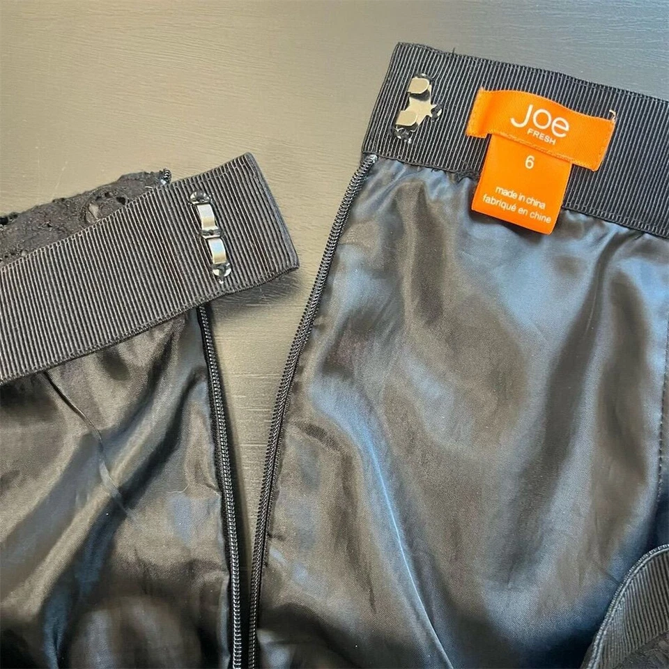 Joe Fresh 女式黑色蕾丝及膝铅笔裙 6 码 — 第 4/4 张图片