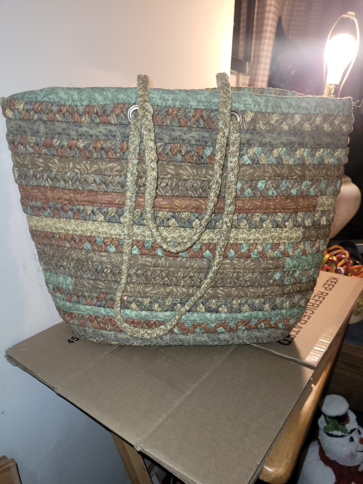 Beach Tote Bag Cotton Fabric Braided Woven Handbag Wide Space Storage Purse