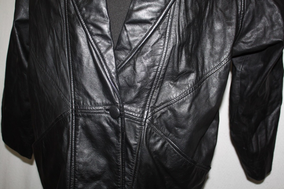 Vtg G-III Sz L Black 100% Leather Coat Jacket One Button | eBay