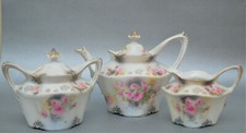 AUTHENTIC ANTIQUE 1890'S RS PRUSSIA TEA SET TEAPOT CREAM SUGAR PINK CARNATION