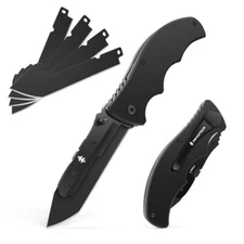 Swiss+Tech Pocket Folding Knife Tactical Knife 4PC Replaceable Blade Pocket Clip