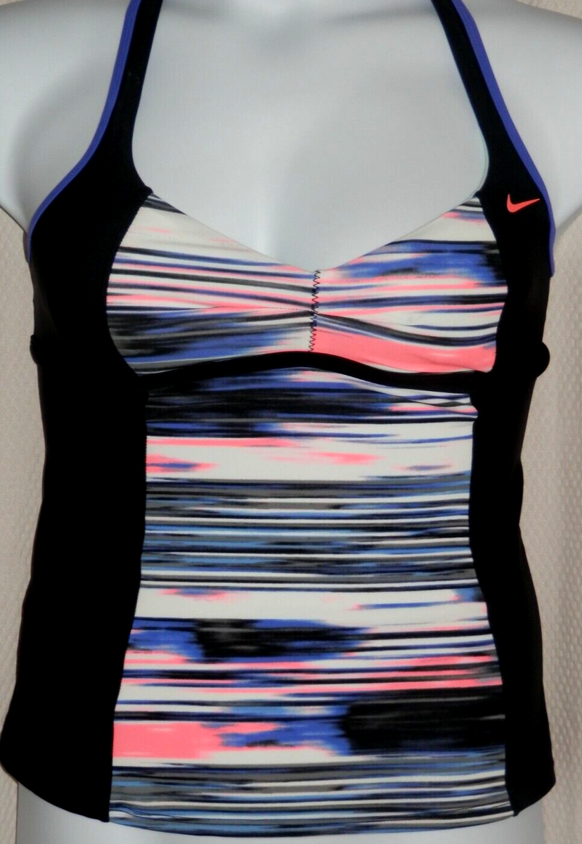 Nike Racerback Tankini /Swim Suit Top Sz 6 Black / Purple / Coral