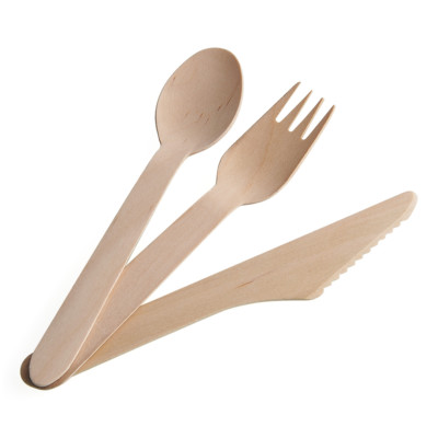 1000 x biologisch abbaubares Holzbesteck Set mit Messern, Gabeln, Löffeln & Teelöffeln