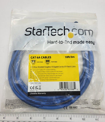 StarTech 10ft BLUE SHIELDED SNAGLESS 10 GIGABIT CAT 6A STP PATCH CABLE, 0187G
