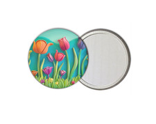 Pocket Mirror Compact Makeup Cosmetic Handbag - Gift for her - Fun Flower Design