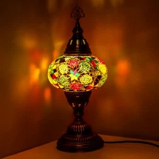 Turkish Moroccan Lamp Colourful Glass Mosaic Handmade Table Desk Light-Free Bulb