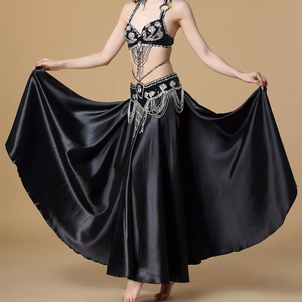 Arabic Belly Dancer Beaded Bra Top Hip Belt Slit Skirt Suit Set