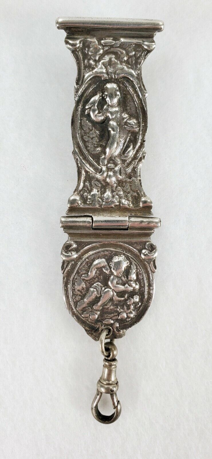 Antique Hinged Repousse' Silver Chatelaine with Putti Angel Decoration