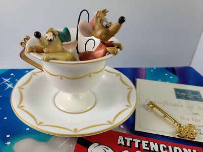 Walt Disney WDCC Tea for Two Gus and Jaq LE COA Saucer Key VERY RARE Cinderella