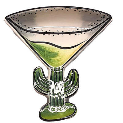 Clay Art SALSA Ceramic Margarita Shaped Cactus Dip Candy Snacks Serving Dish