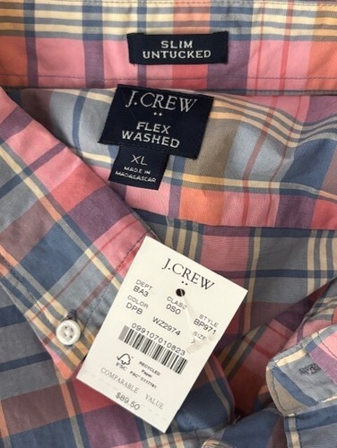 NWT $89 J. CREW Slim Untucked Flex Casual Shirt in Pink Plaid Men's XL - Picture 4 of 4