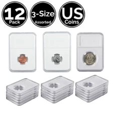 12 Pack 3 Size Assorted Slab Coin Snap Holder For US Cent Dime Quarter Dollar