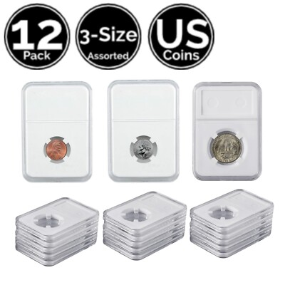 #ad 12 Pack 3 Size Assorted Slab Coin Snap Holder For US Cent Dime Quarter Dollar $16.95