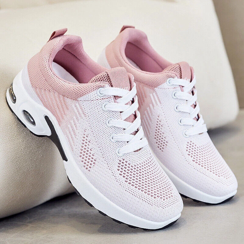 Women Casual Running Flats Gym Trainers Lace Up Comfy Fitness Sports Sneakers