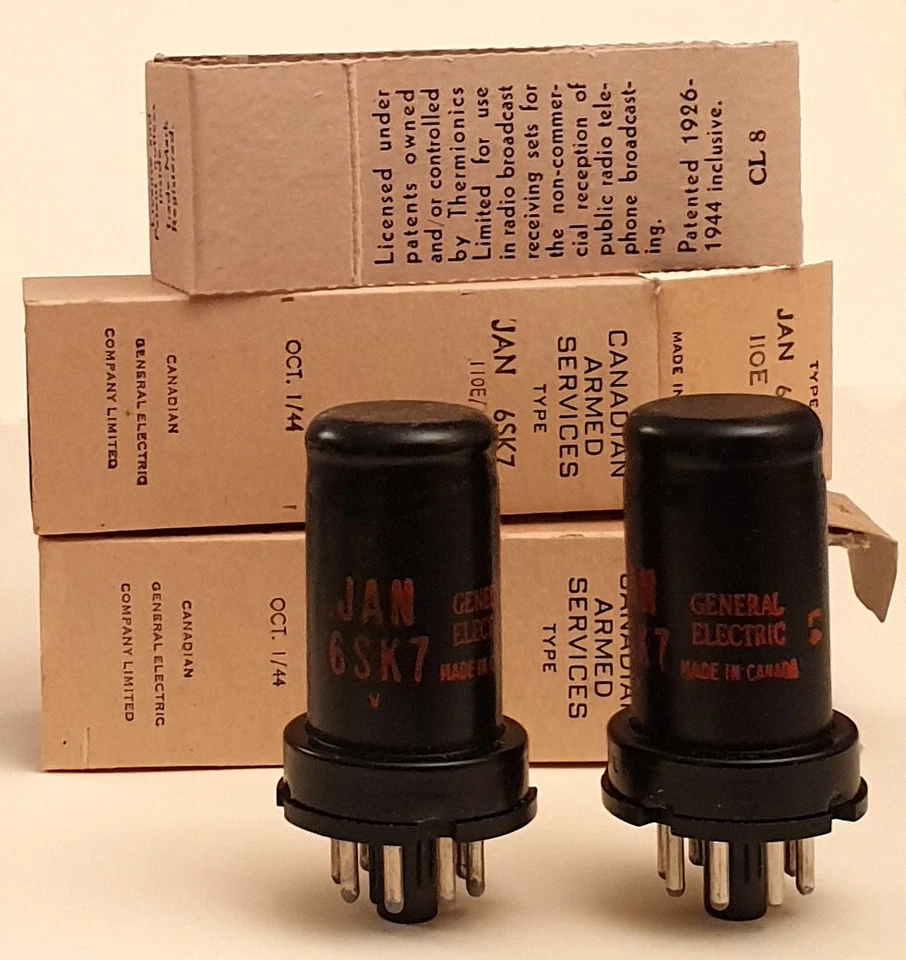 GENERAL ELECTRIC 2 Tubes militaires JAN 6SK7 / CV1981 neufs dans leurs boites & testés 100%