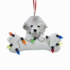 Poodle White w/Bone  Lights Ornament