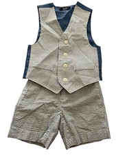 Nautica Short Set Boy 2 pc Seersucker Blue and White Vest and Shorts Easter