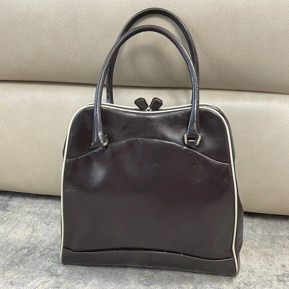 Vintage Prada Kisslock Hinge Doctors Bowling Bag Brown Patent Leather - Image 2 of 4