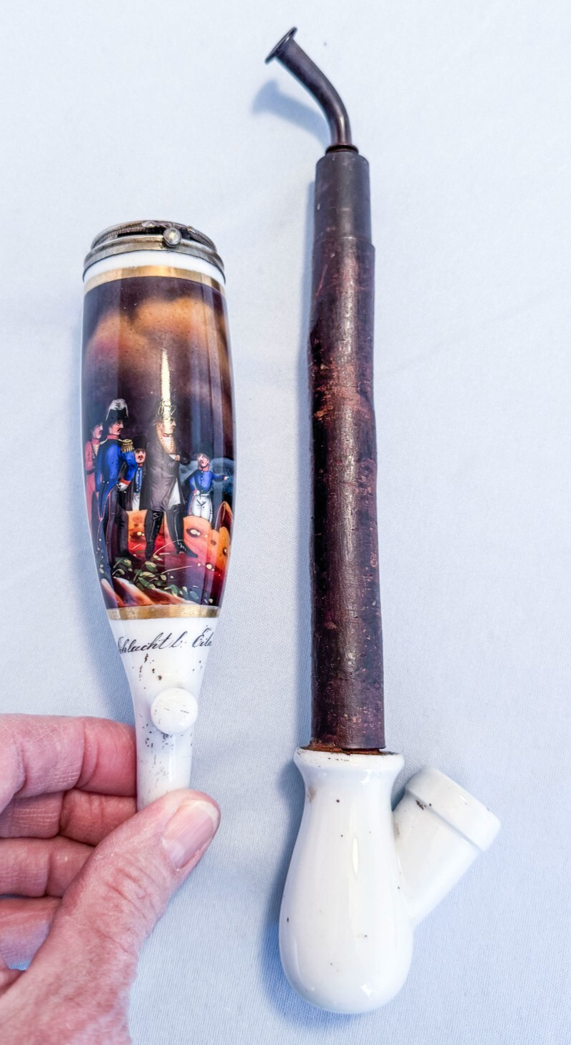 19th C Porcelain Tobacco Pipe French Emperor Napoleon Bonaparte Waterloo Battle